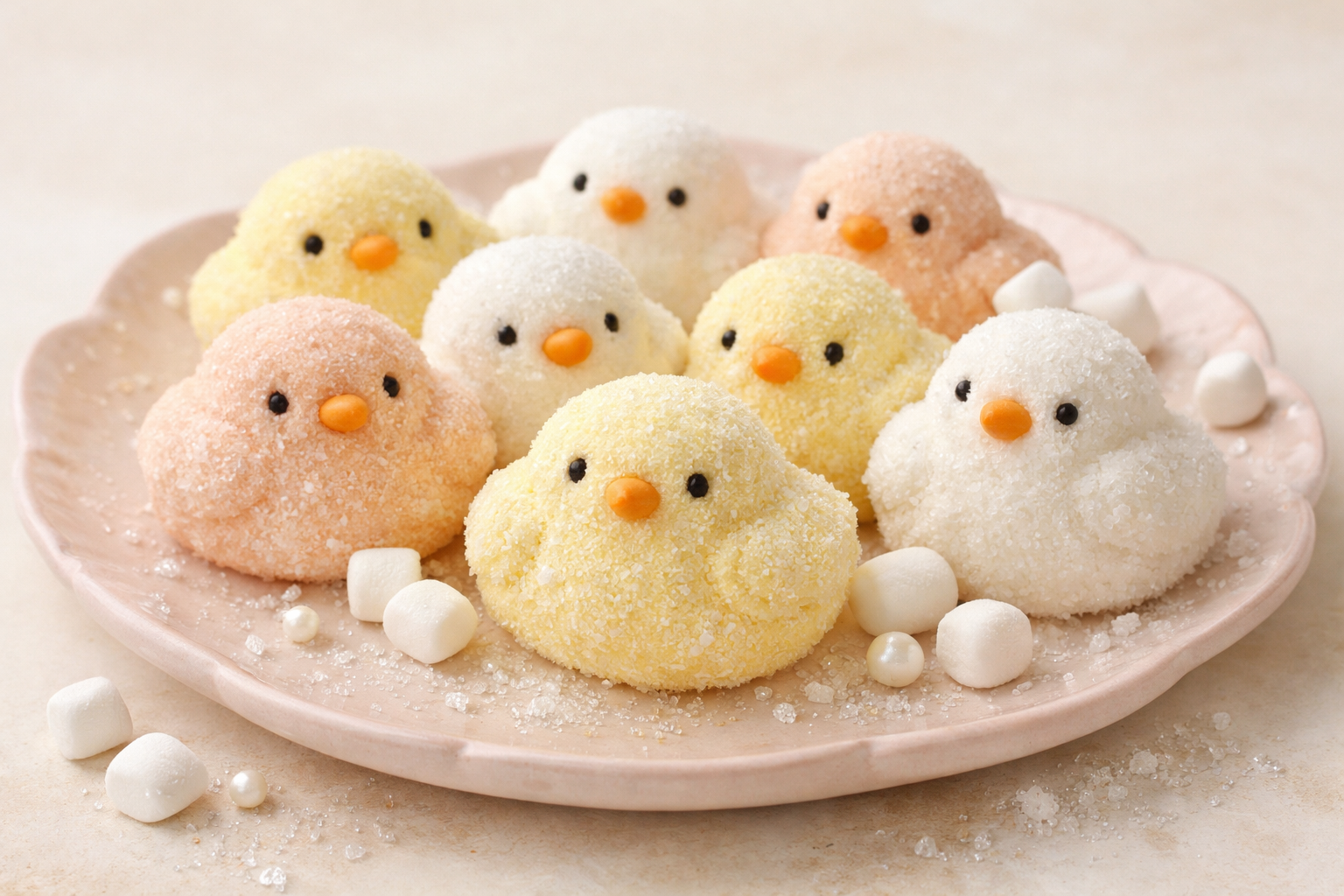 Soft fluffy marshmallow treats shaped as yellow baby chicks